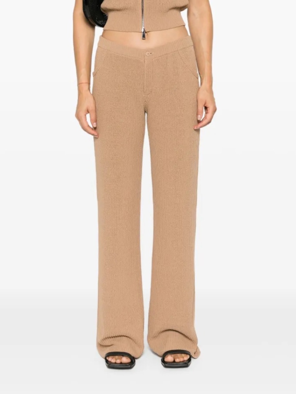 Aya Muse Aries Beige Knit Wide-Leg Trousers
